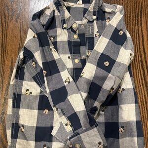 GAP Kids Mickey Mouse Navy and Gray Checkered Button Down Shirt